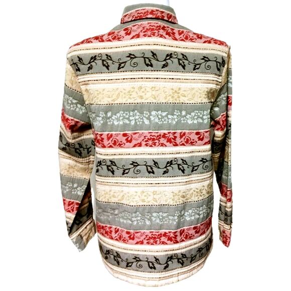 Alfred Dunner Womens Petite 8P Blazer Jacket Brown Rust Cream Fall Floral Stripe - Picture 8 of 15